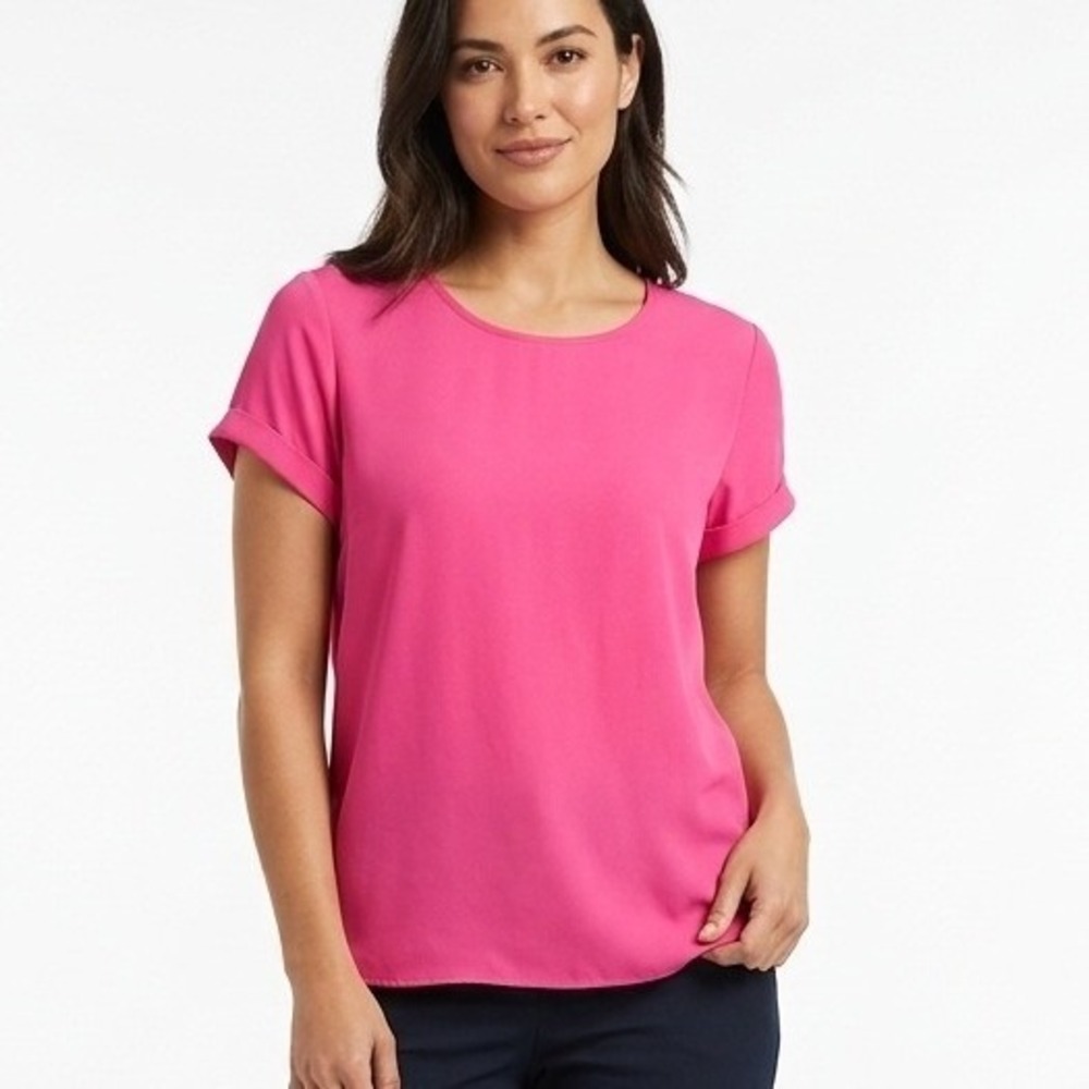 Everly Blouse Hot Pink Short Sleeve Pleated Back T9776 - Medium